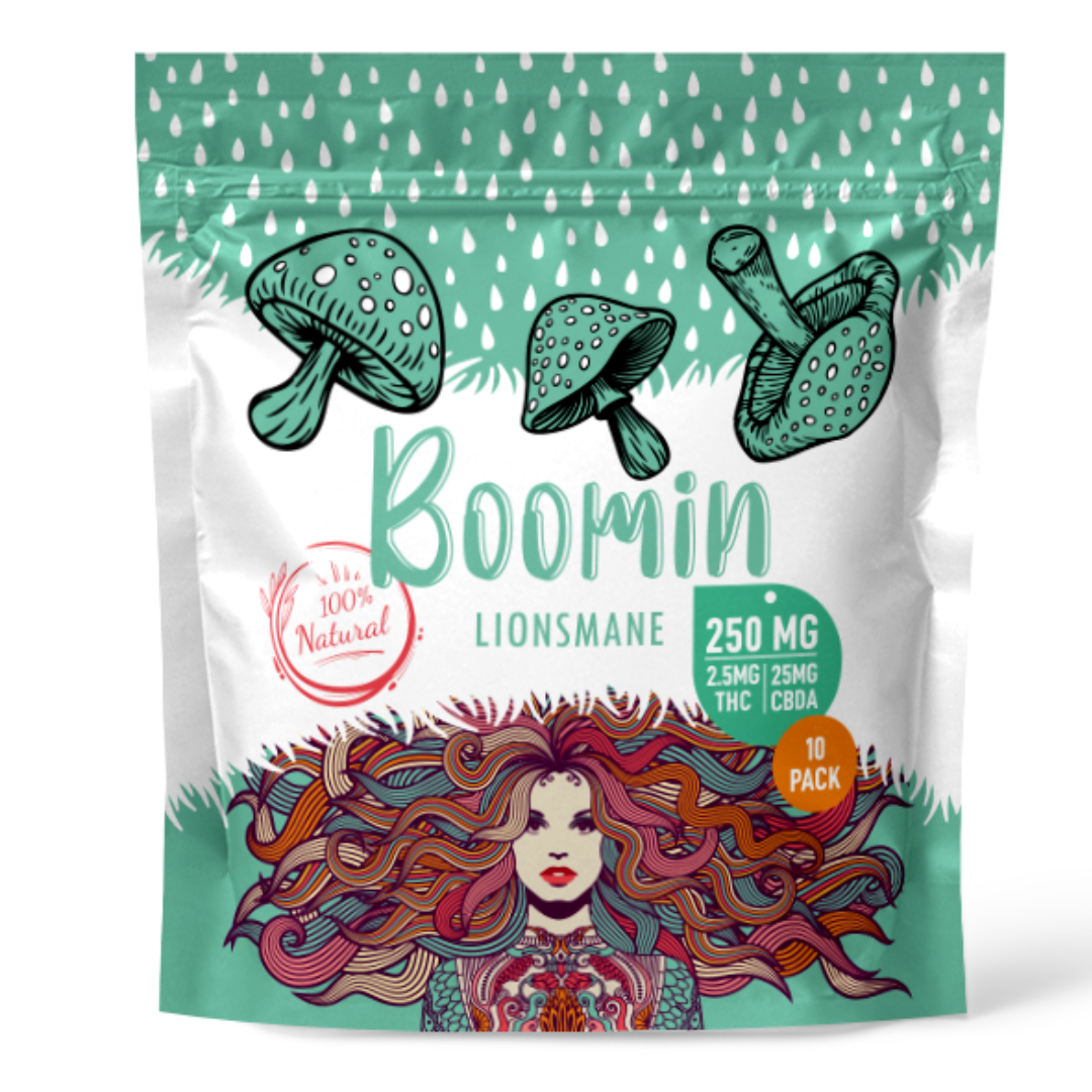 Boomin Lionsmane 250MG | 2.5MG THC | 25MG CBDA | 10 Pack | Mushrooms